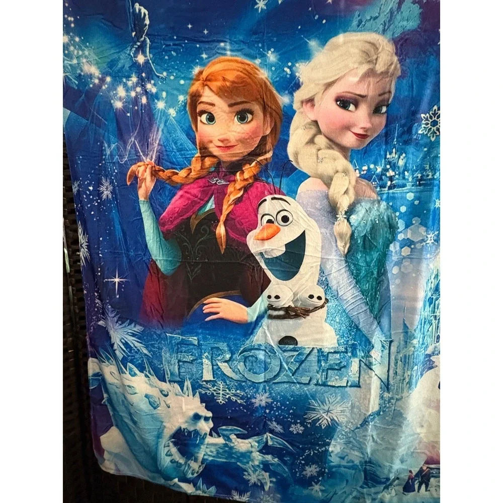 Disney‎ Frozen Anna Elsa Olaf Plush Throw Blanket Blue Purple 60x50